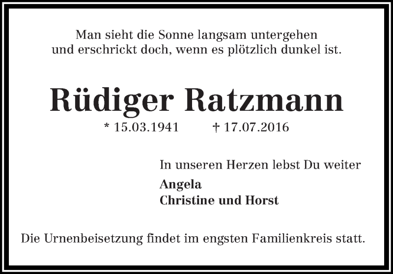 Traueranzeige von Rüdiger Ratzmann von WESER-KURIER