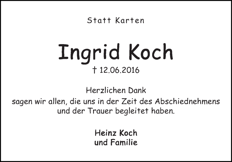 Traueranzeige von Ingrid Koch von WESER-KURIER
