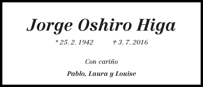 Traueranzeige von Jorge Oshiro Higa von WESER-KURIER