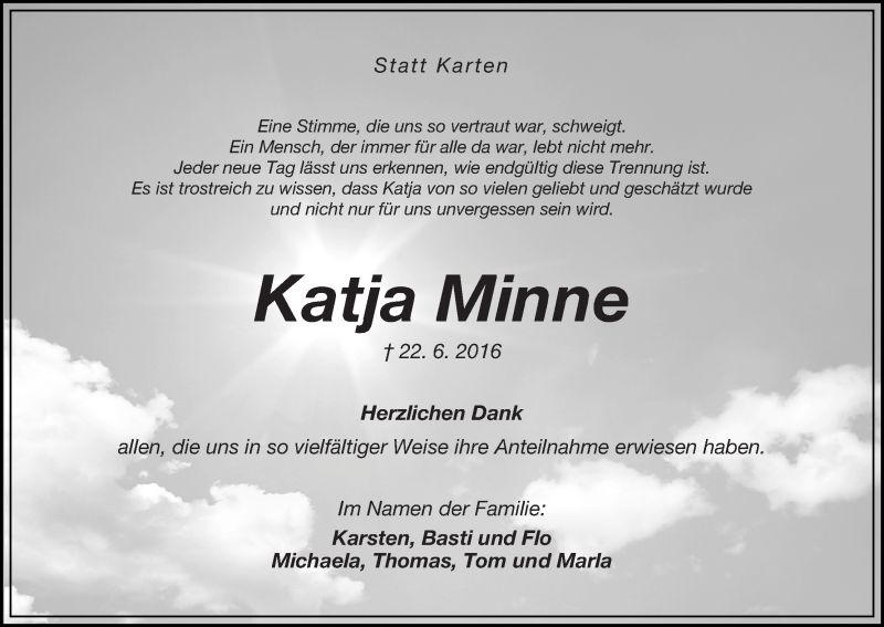 Traueranzeige von Katja Minne von WESER-KURIER