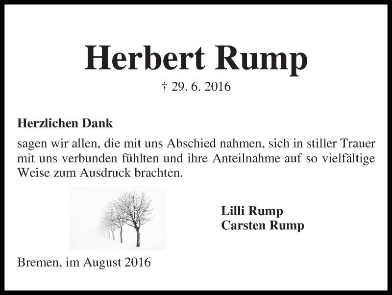Traueranzeige von Herbert Rump von WESER-KURIER