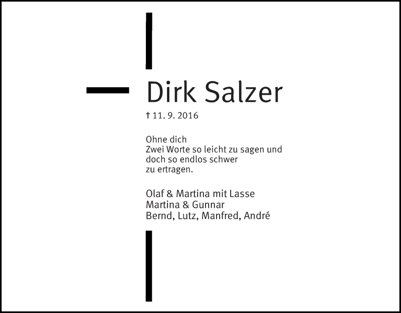 Traueranzeige von Dirk Salzer von WESER-KURIER