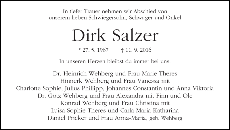 Traueranzeige von Dirk Salzer von WESER-KURIER