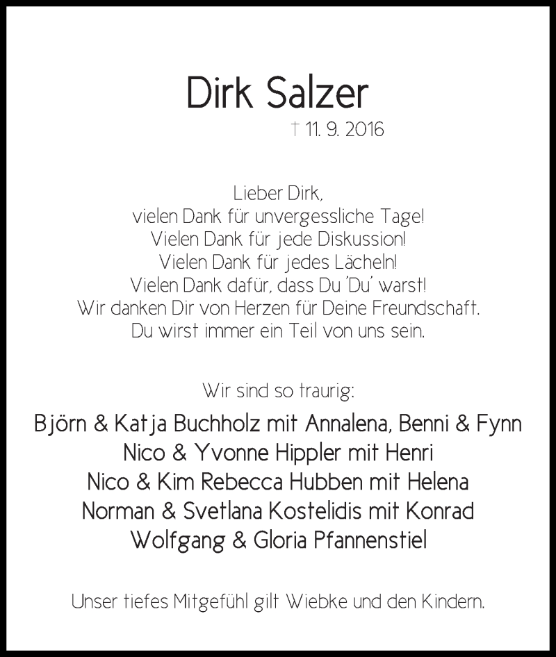 Traueranzeige von Dirk Salzer von WESER-KURIER
