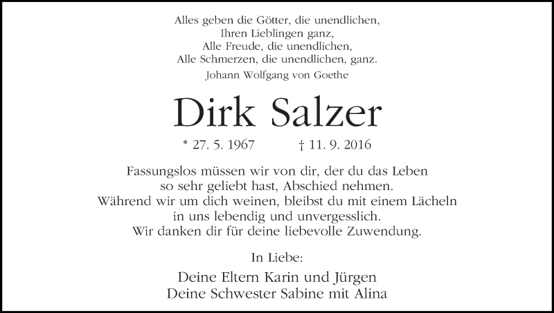 Traueranzeige von Dirk Salzer von WESER-KURIER