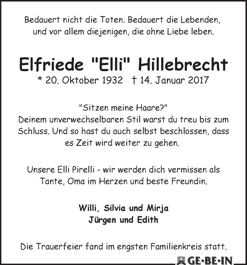 Traueranzeige von Elfriede 