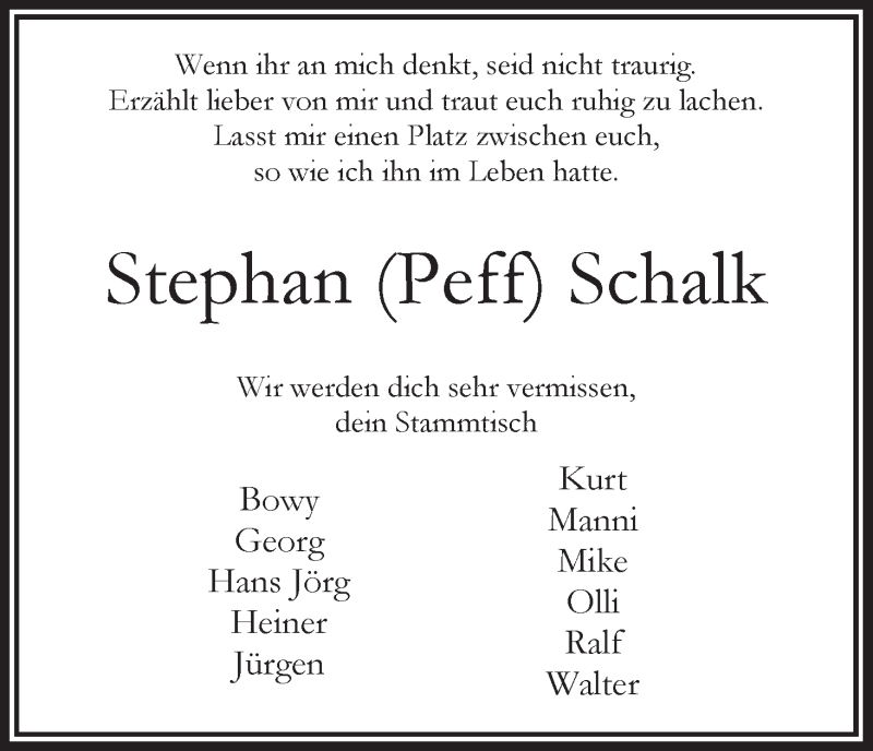 Traueranzeige von Stephan  Schalk von WESER-KURIER