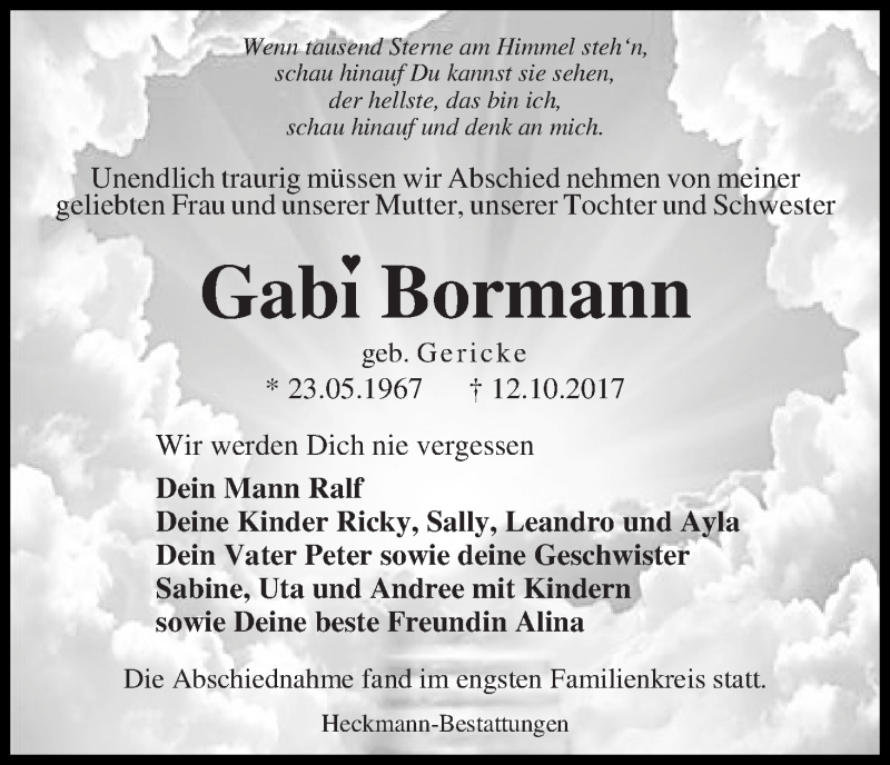 Traueranzeige von Gabi Bormann von WESER-KURIER