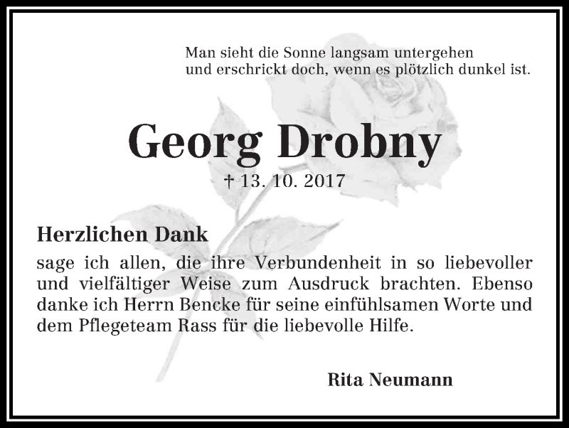 Traueranzeige von Georg Drobny von Die Norddeutsche