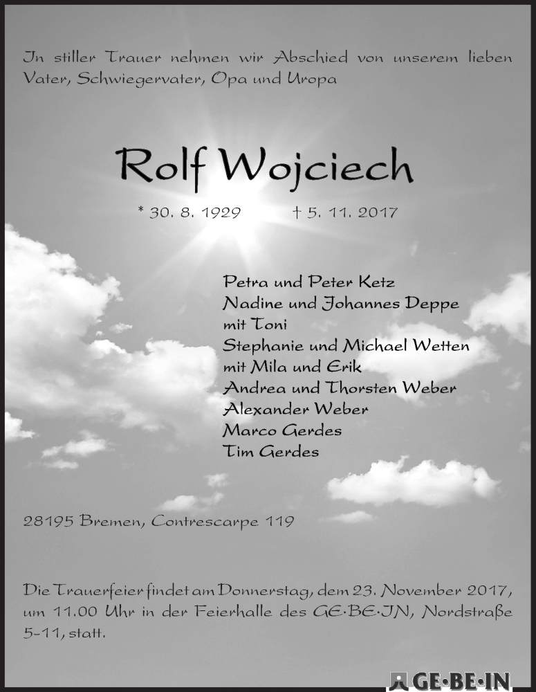 Traueranzeige von Rolf Wojciech von WESER-KURIER