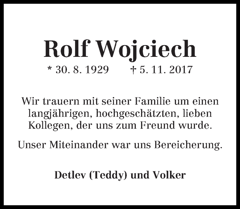 Traueranzeige von Rolf Wojciech von WESER-KURIER