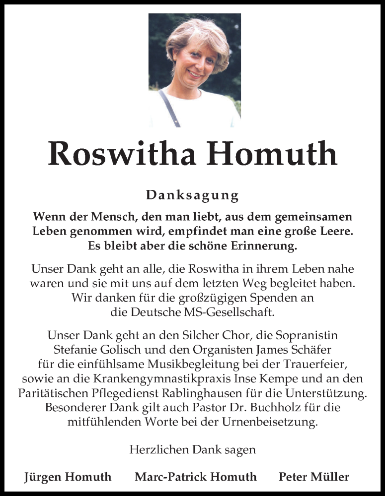 Traueranzeige von Roswitha Homuth von WESER-KURIER