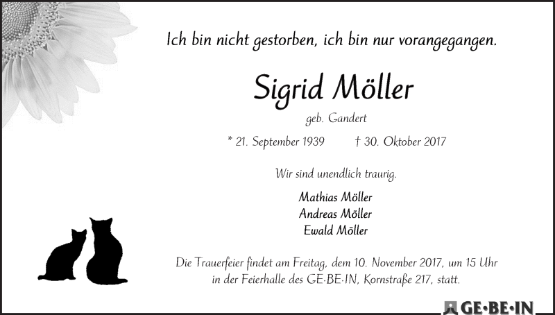 Traueranzeige von Sigrid Möller von WESER-KURIER