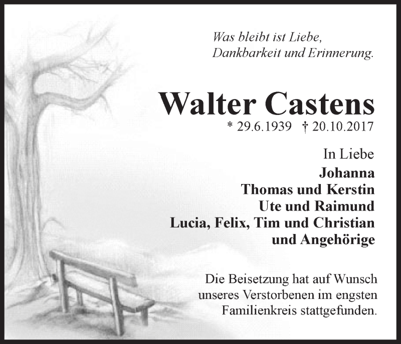 Traueranzeige von Walter Castens von WESER-KURIER