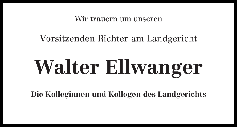 Traueranzeige von Walter Ellwanger von WESER-KURIER