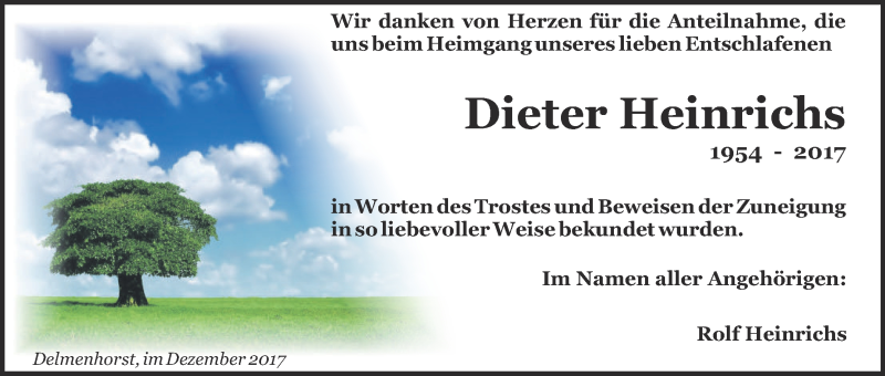 Traueranzeige von Dieter Heinrichs von Delmenhorster Kurier