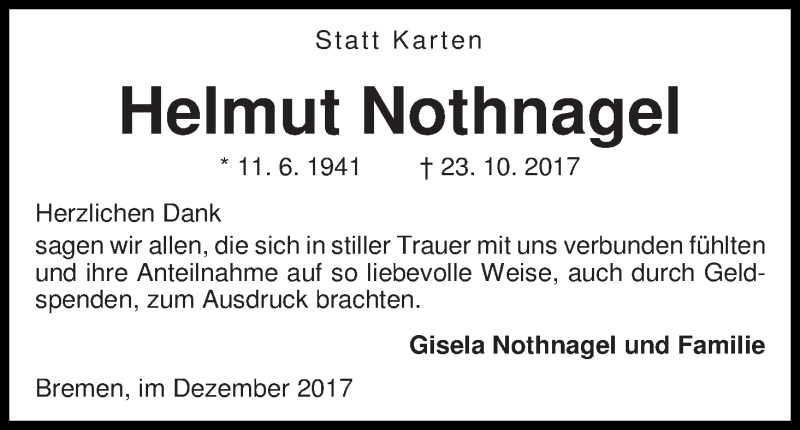 Traueranzeige von Helmut Nothnagel von WESER-KURIER
