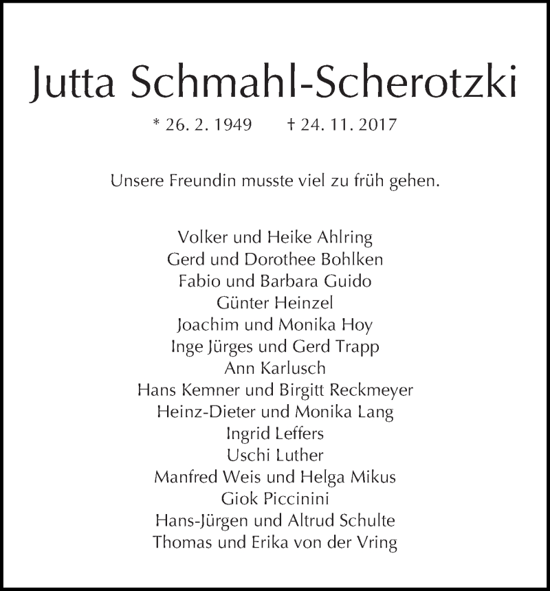 Traueranzeige von Jutta Schmahl-Scherotzki von WESER-KURIER