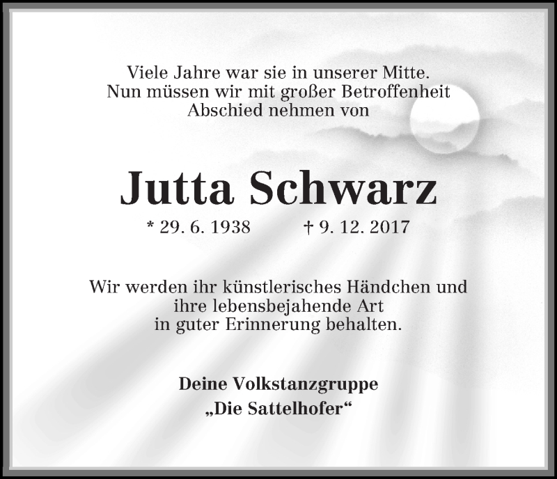 Traueranzeige von Jutta Schwarz von Die Norddeutsche