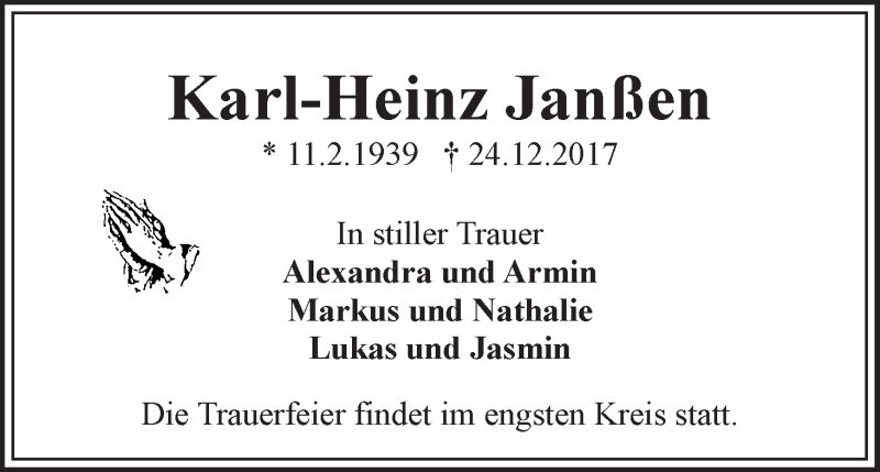 Traueranzeige von Karl-Heinz Janßen von WESER-KURIER