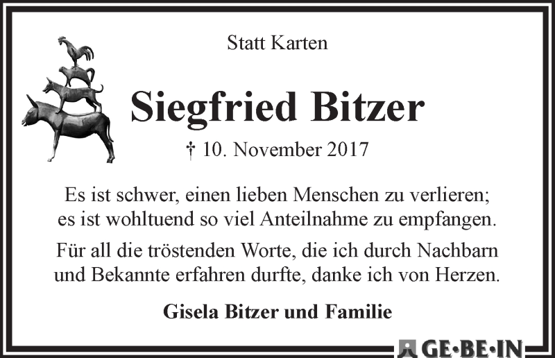 Traueranzeige von Siegfried Bitzer von WESER-KURIER