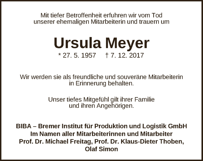 Traueranzeige von Ursula Meyer von Gesamtausgabe / Kurier der Woche