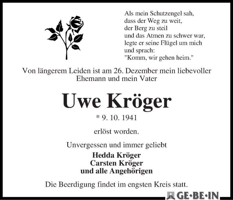Traueranzeige von Uwe Kröger von WESER-KURIER