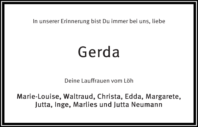 Traueranzeige von Gerda Mann von Die Norddeutsche