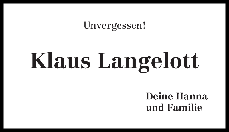 Traueranzeige von Klaus Langelott von WESER-KURIER