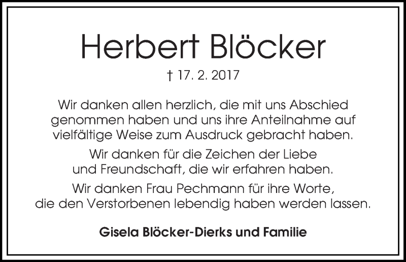 Traueranzeige von Herbert Blöcker von WESER-KURIER