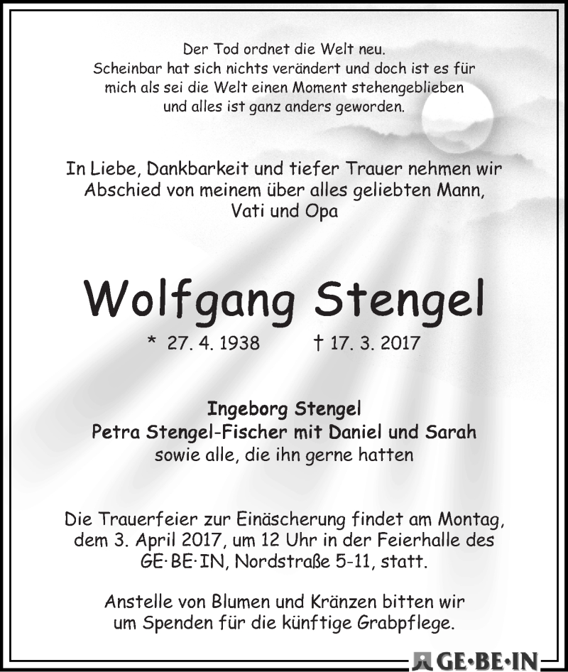 Traueranzeige von Wolfgang Stengel von WESER-KURIER