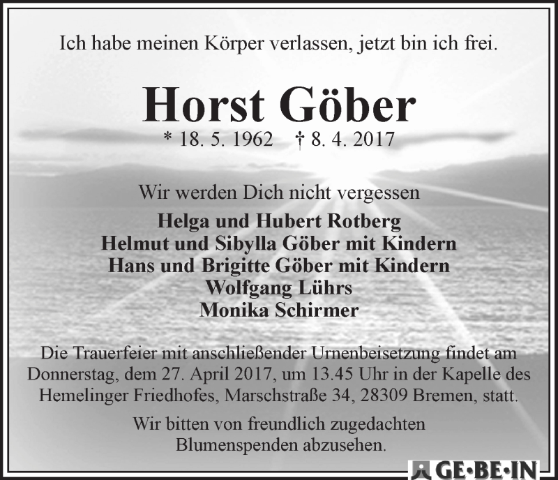 Traueranzeige von Horst Göber von WESER-KURIER