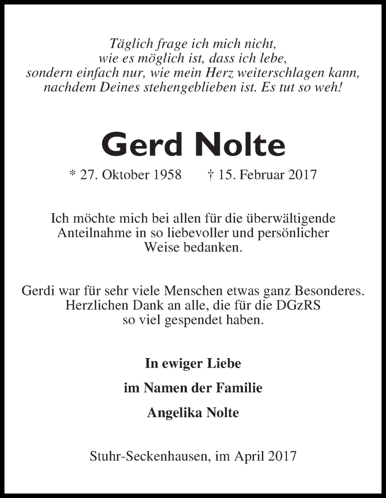 Traueranzeige von Gerd Nolte von WESER-KURIER