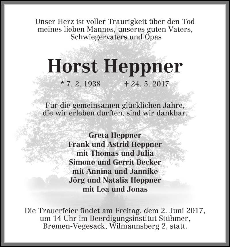 Traueranzeige von Horst Heppner von Die Norddeutsche