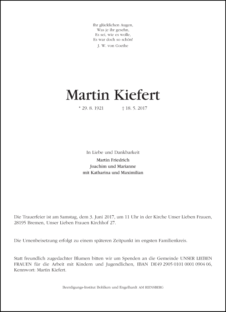Traueranzeige von Martin Kiefert von WESER-KURIER