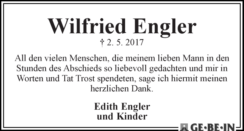 Traueranzeige von Wilfried Engler von WESER-KURIER