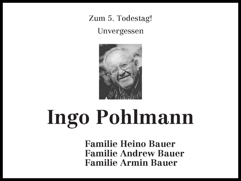 Traueranzeige von Ingo Pohlmann von Die Norddeutsche