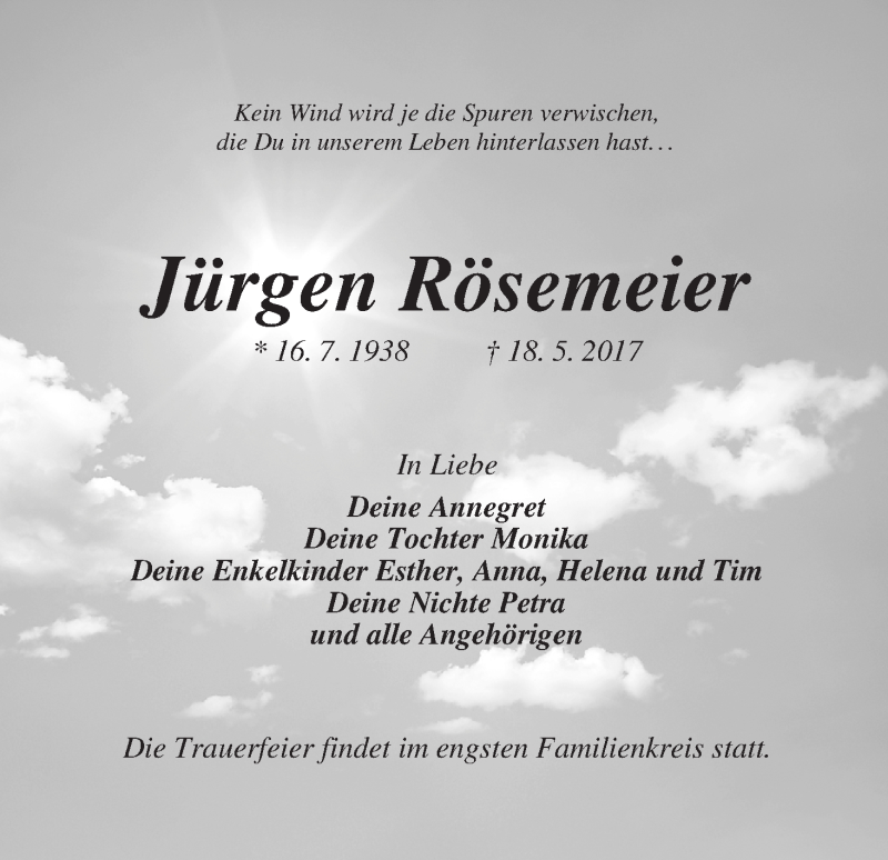 Traueranzeige von Jürgen Rösemeier von WESER-KURIER