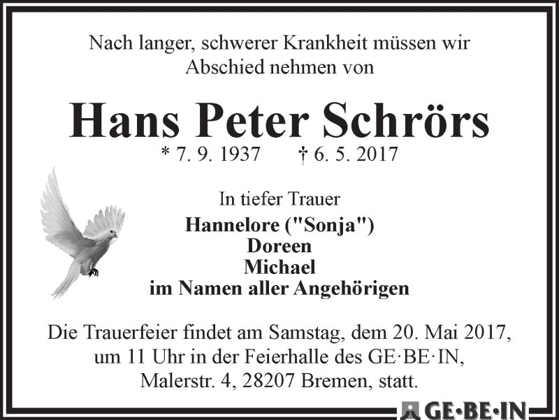 Traueranzeige von Hans Peter Schrörs von WESER-KURIER
