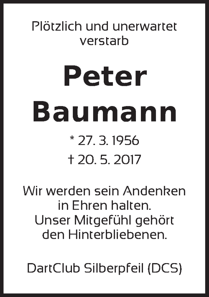 Traueranzeige von Peter Baumann von WESER-KURIER