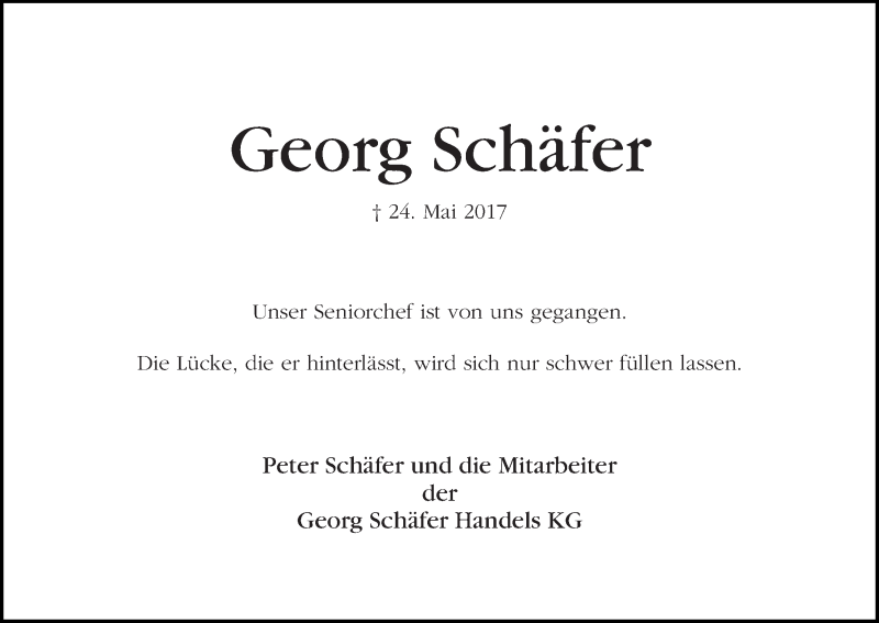 Traueranzeige von Georg Schäfer von WESER-KURIER