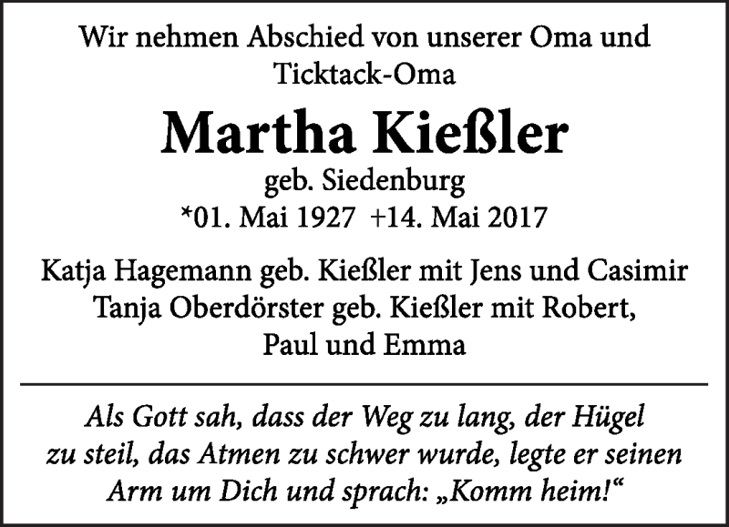Traueranzeige von Martha Kieß?ler von WESER-KURIER