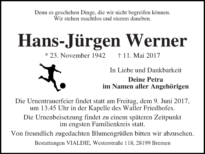 Traueranzeige von Hans-Jürgen Werner von WESER-KURIER
