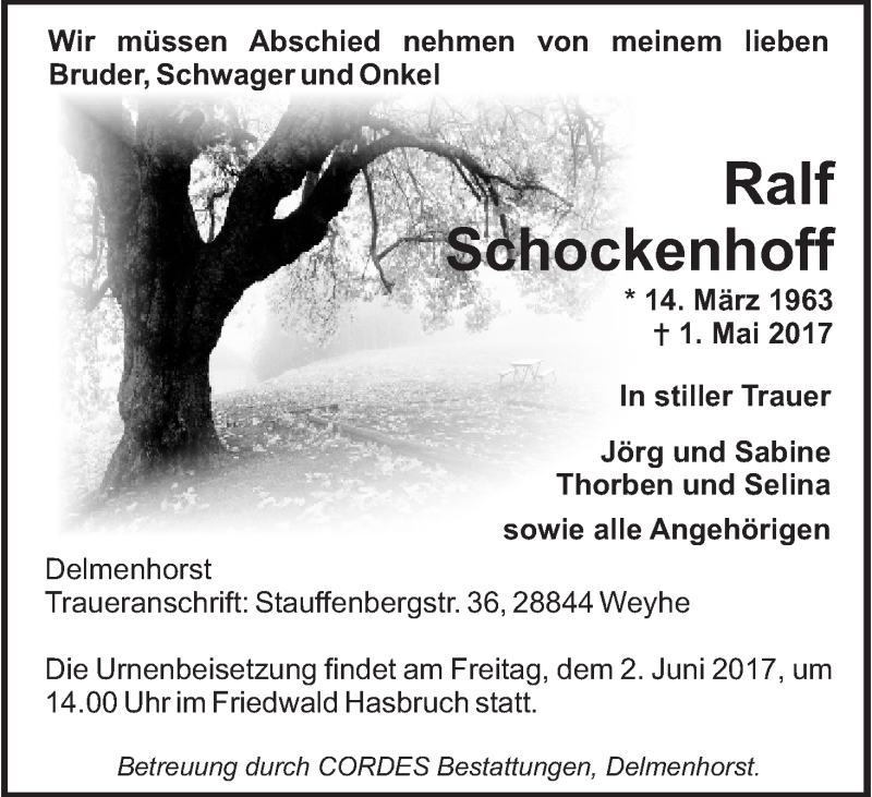 Traueranzeige von Ralf Schockenhoff von WESER-KURIER