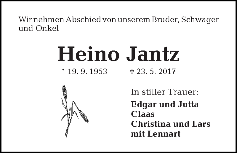 Traueranzeige von Heino Jantz von Die Norddeutsche