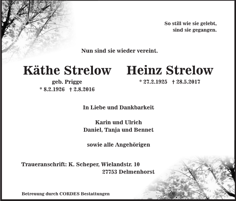 Traueranzeige von Heinz Strelow von WESER-KURIER