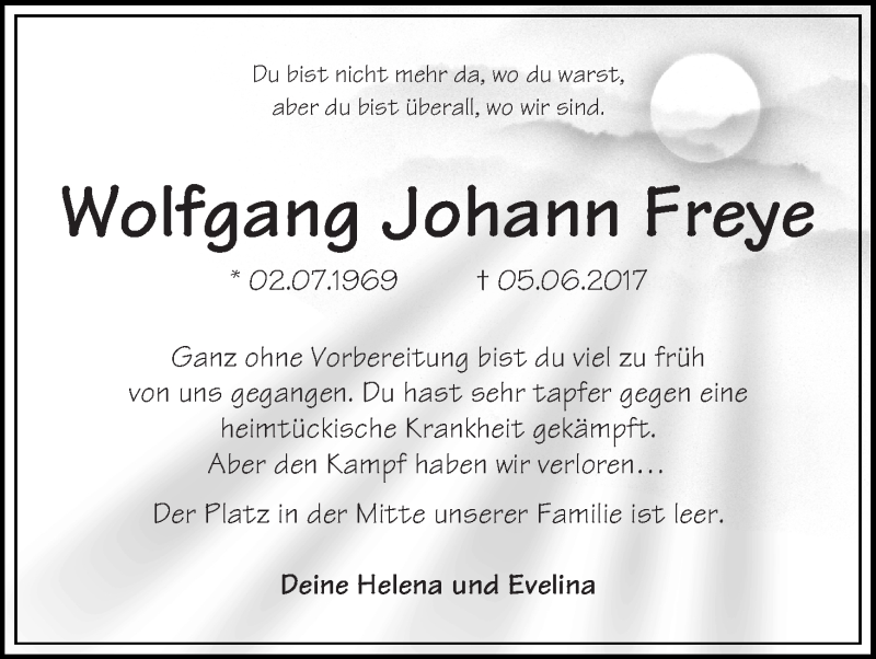 Traueranzeige von Wolfgang Johann Freye von WESER-KURIER