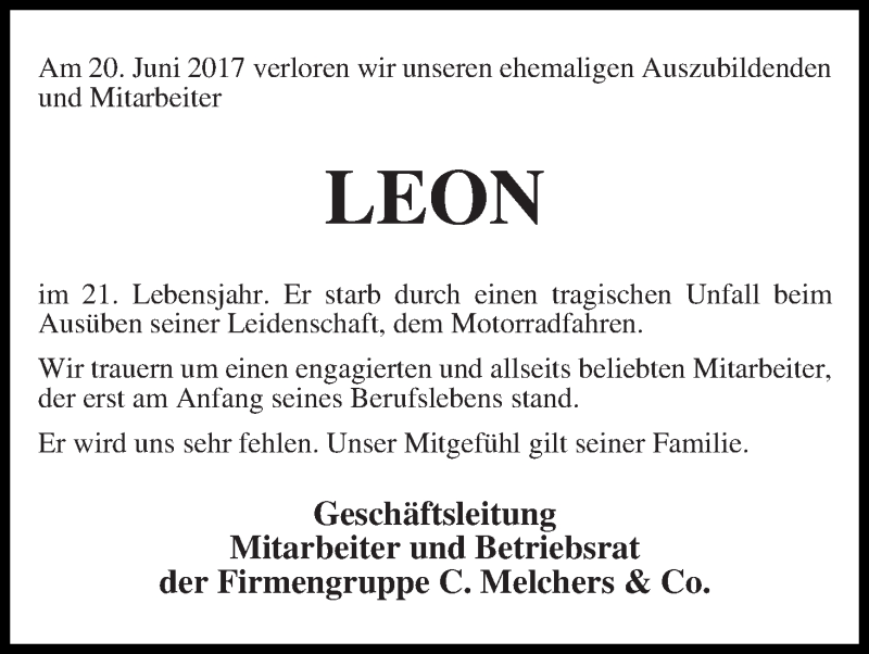 Traueranzeige von Leon  von WESER-KURIER