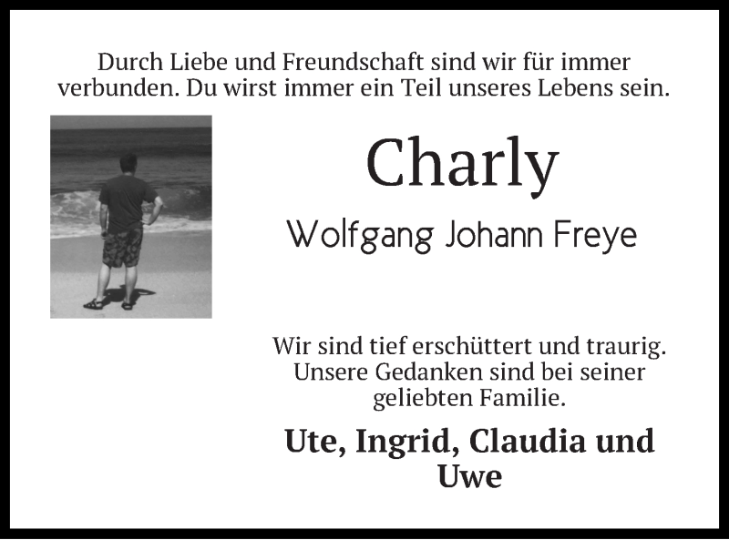 Traueranzeige von Wolfgang Johann Freye von WESER-KURIER