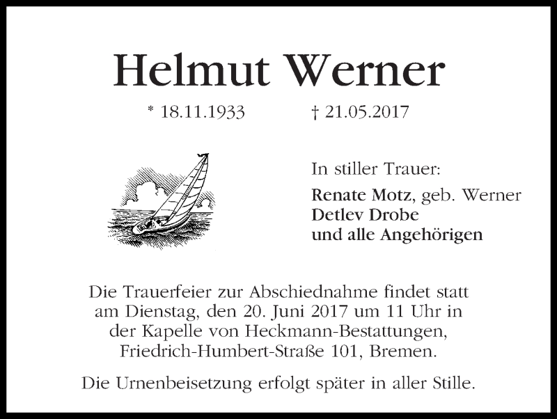 Traueranzeige von Helmut Werner von Die Norddeutsche